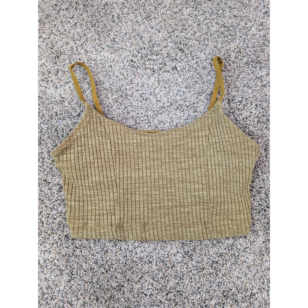 Aerie Womens Ribbed Crop Cami Top Olive Green Marl Adjustable Straps Size Medium